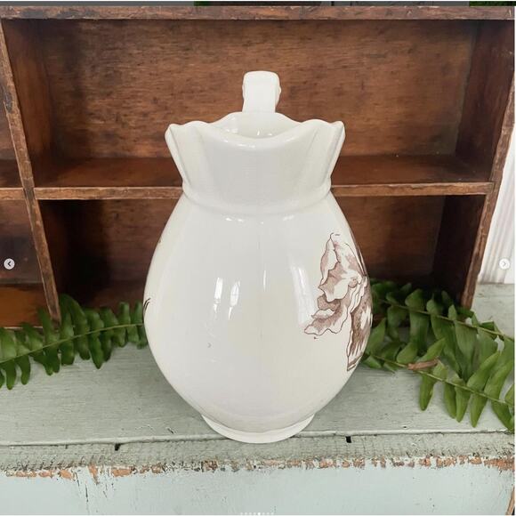 Vintage Brown Transferware PITCHER Ironstone Pottery Daffodil Flower Vanity - Picture 5 of 8